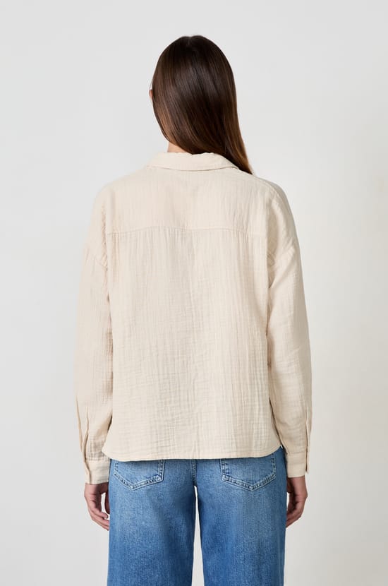Long-sleeved cotton honeycomb shirt;${refinementColor}