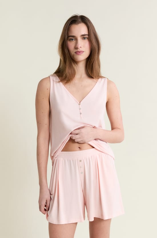 Pantal&oacute;n corto de pijama liso de modal;${refinementColor}