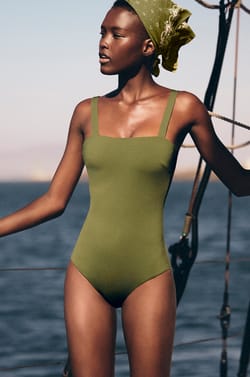 One-Piece Swimsuit with Square Neckline;${refinementColor}