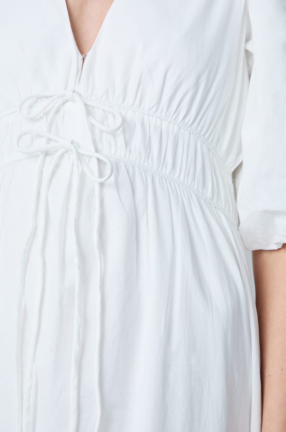 Mid-length cotton dress with puff sleeves;${refinementColor}