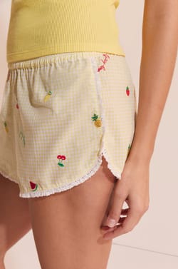 Short de pyjama vichy en coton &agrave; motifs fruits;${refinementColor}