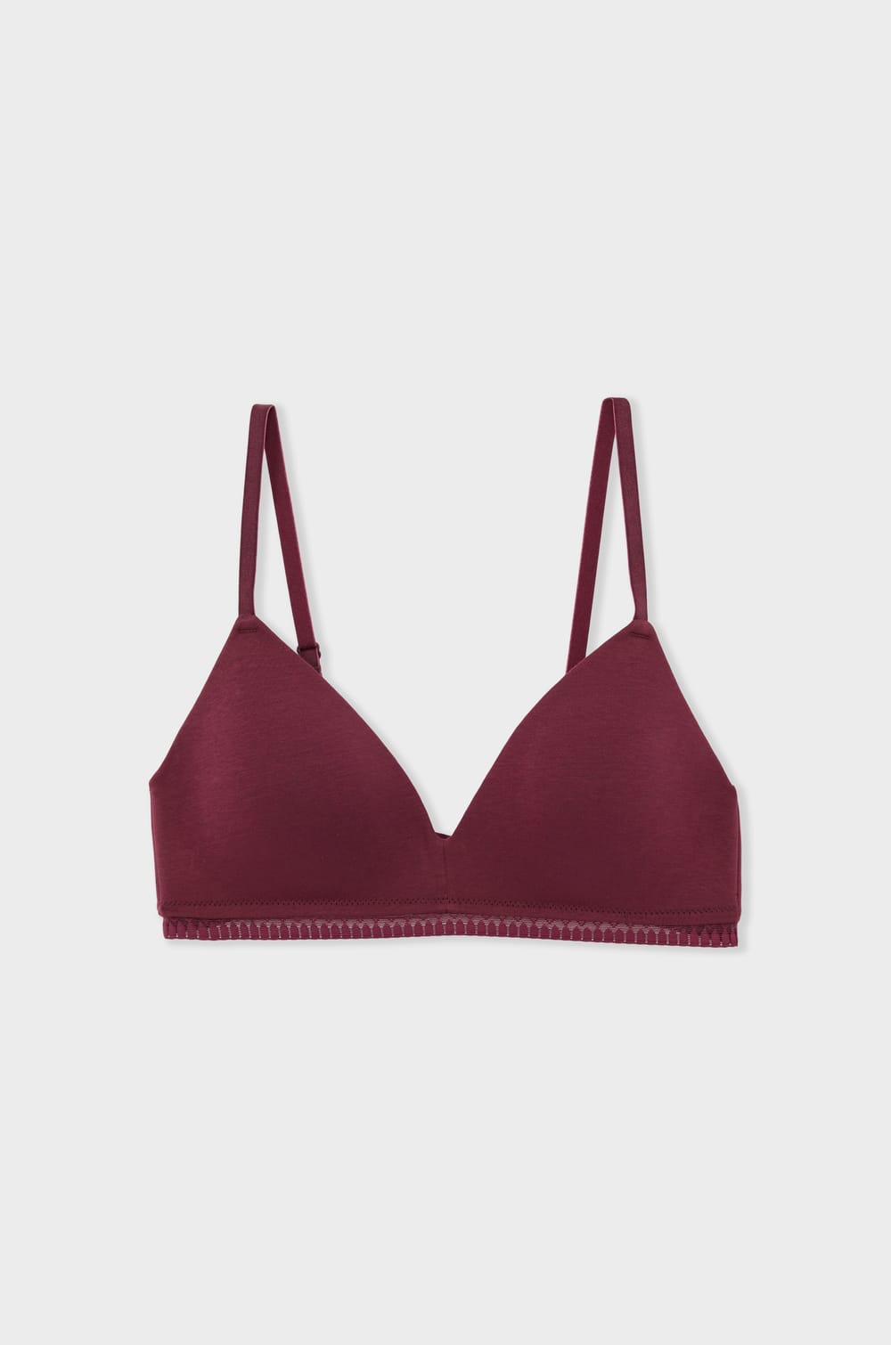 Wireless triangle bra with lightly lined cups in cotton;${refinementColor}