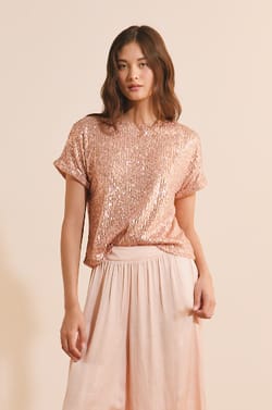 T-shirt manches courtes &agrave; sequins;${refinementColor}