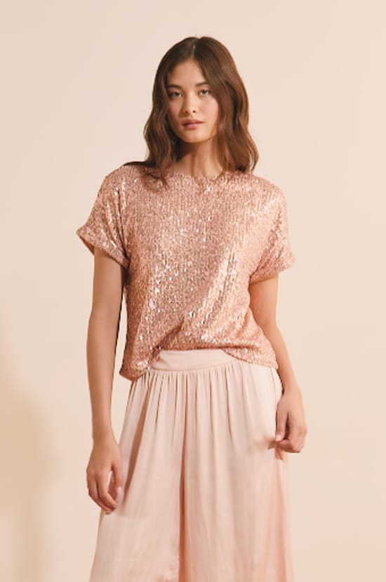 T-shirt manches courtes &agrave; sequins;${refinementColor}