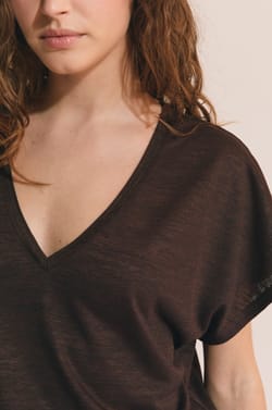 T-shirt manches courtes &agrave; col V;${refinementColor}