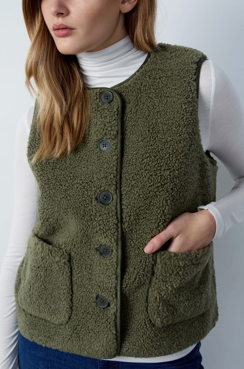 Sleeveless Bouclé Jacket;${refinementColor}