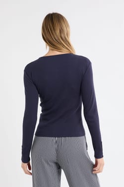 T-shirt manches longues en coton avec boutons;${refinementColor}