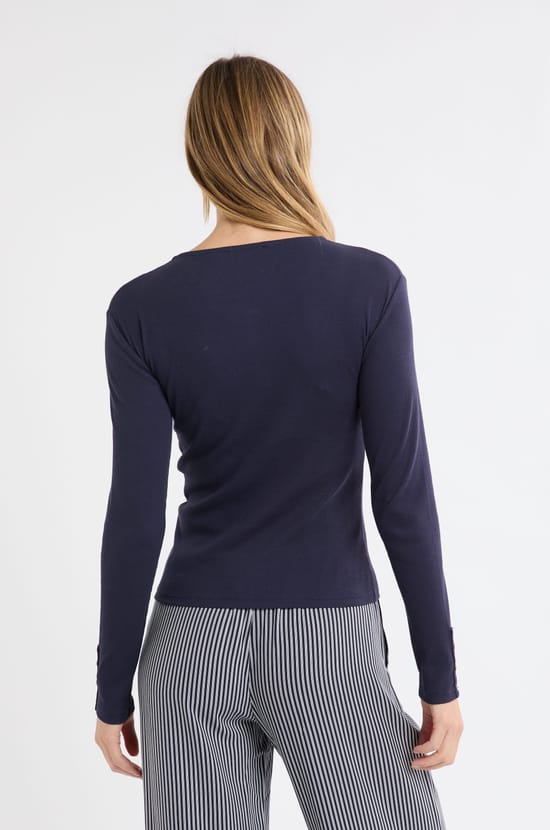 T-shirt manches longues en coton avec boutons;${refinementColor}