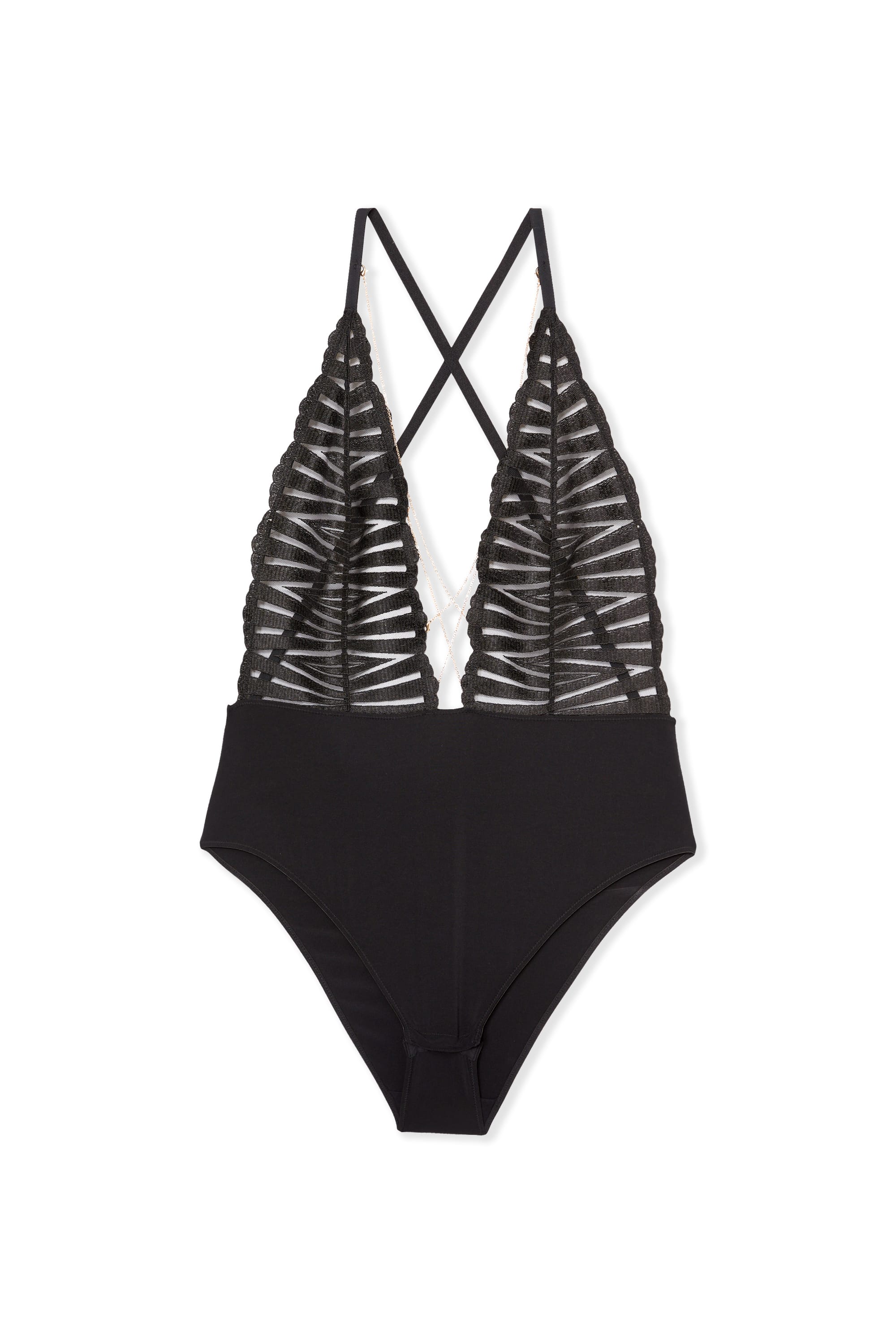 【新品タグ付き】CLANE BACK OPEN LACE BODYSUIT 1 Embroidered Open-Back Bodysuit - EXQUISE H26 - NOIR - ETAM