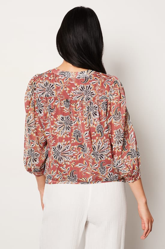 Floral Blouse with 3/4 Sleeves;${refinementColor}