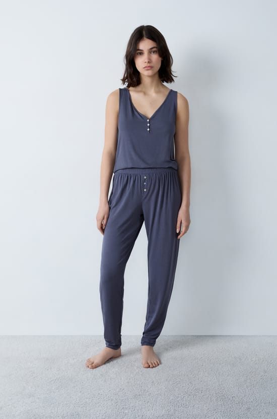   Pantalón de pijama liso;${refinementColor}