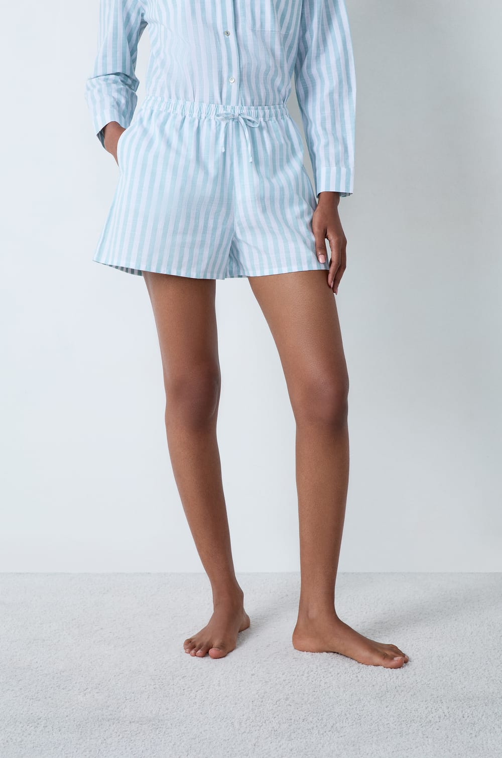 Short de pyjama en coton à rayures;${refinementColor}