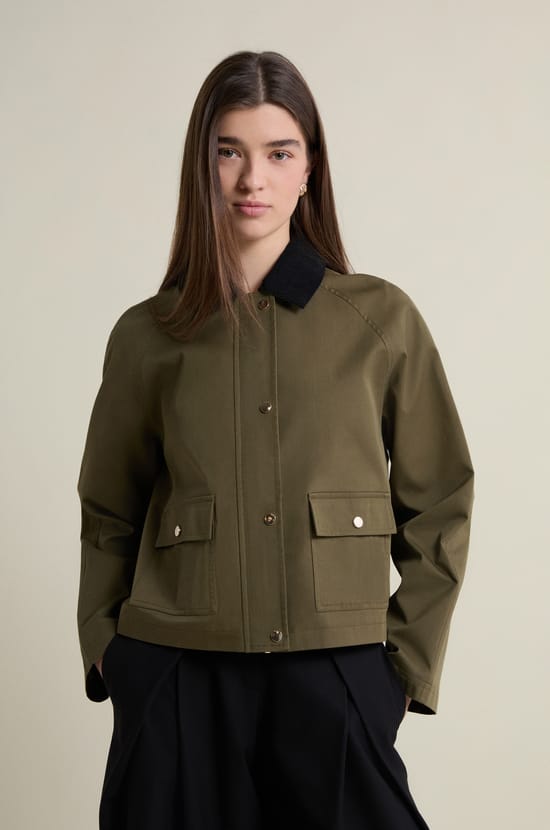 Veste courte &agrave; col velours;${refinementColor}