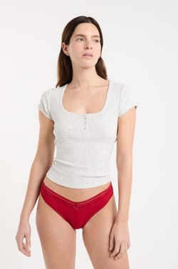 Tanga V-shape en microfibre et dentelle;${refinementColor}