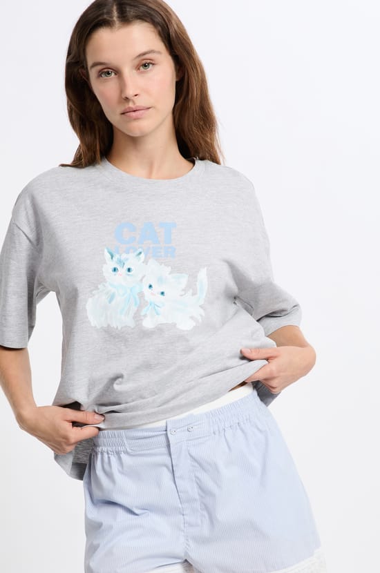 T-shirt de pyjama en coton avec motifs chats;${refinementColor}