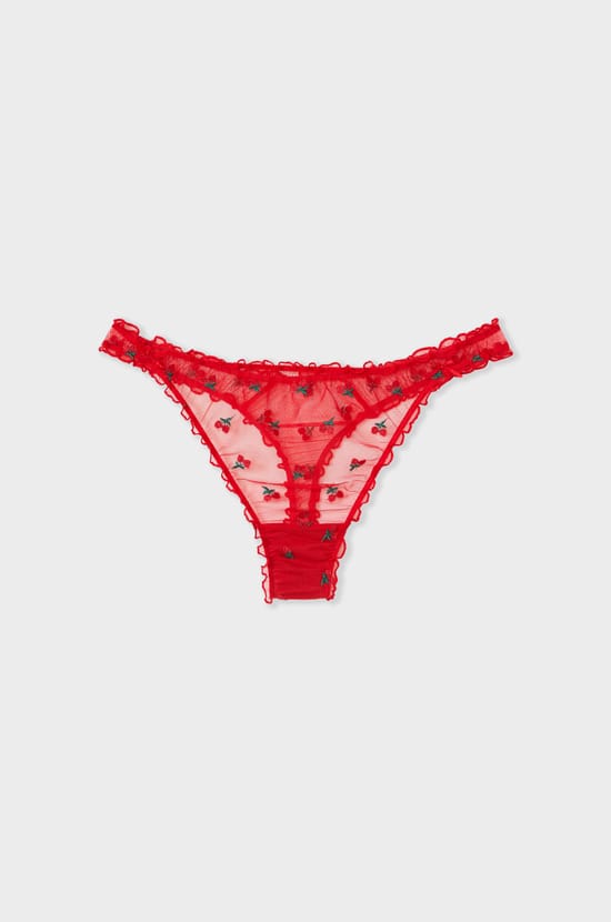 Strawberry Embroidered Thong;${refinementColor}