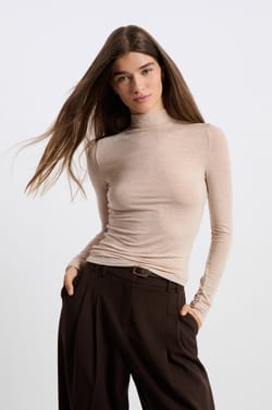 High Neck T-shirt with Wool;${refinementColor}