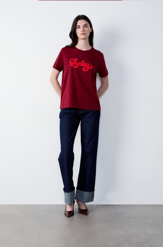 Lucky" printed cotton T-shirt;${refinementColor}