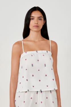 Cotton printed pyjama top;${refinementColor}