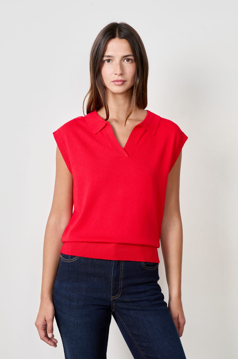 Pull polo sans manches;${refinementColor}