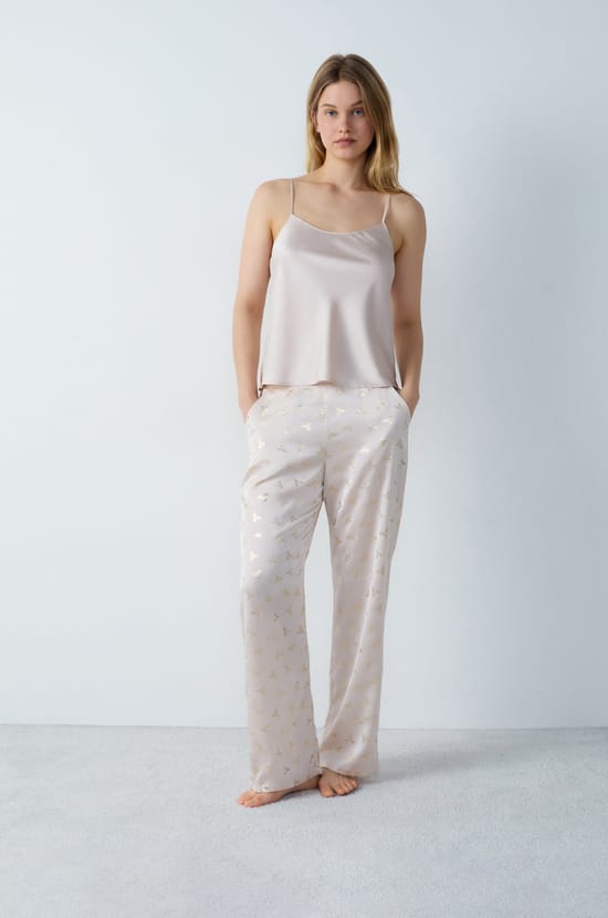 3-Piece Patterned Satin Pajama Set;${refinementColor}