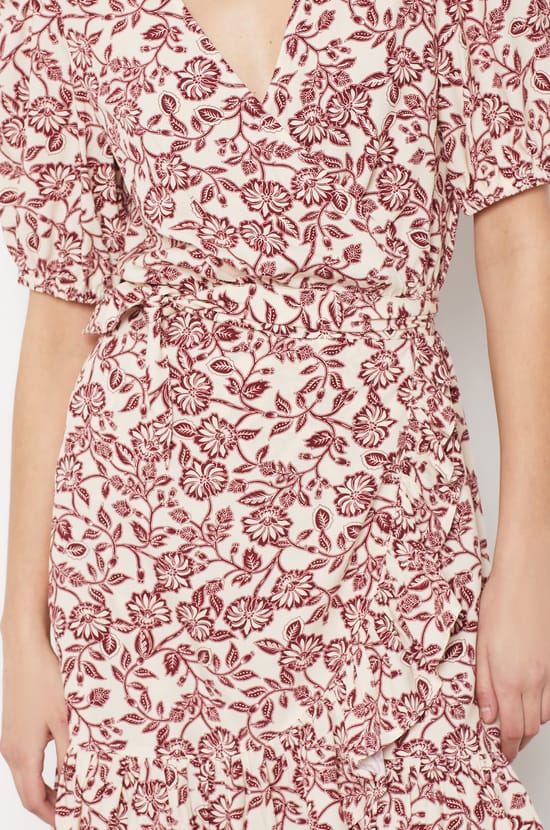Floral Wrap Mini Dress with Tie Waist;${refinementColor}