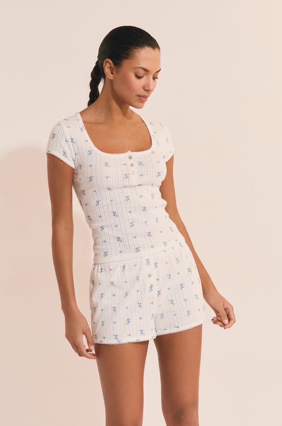 Short de pyjama en coton en pointelle;${refinementColor}