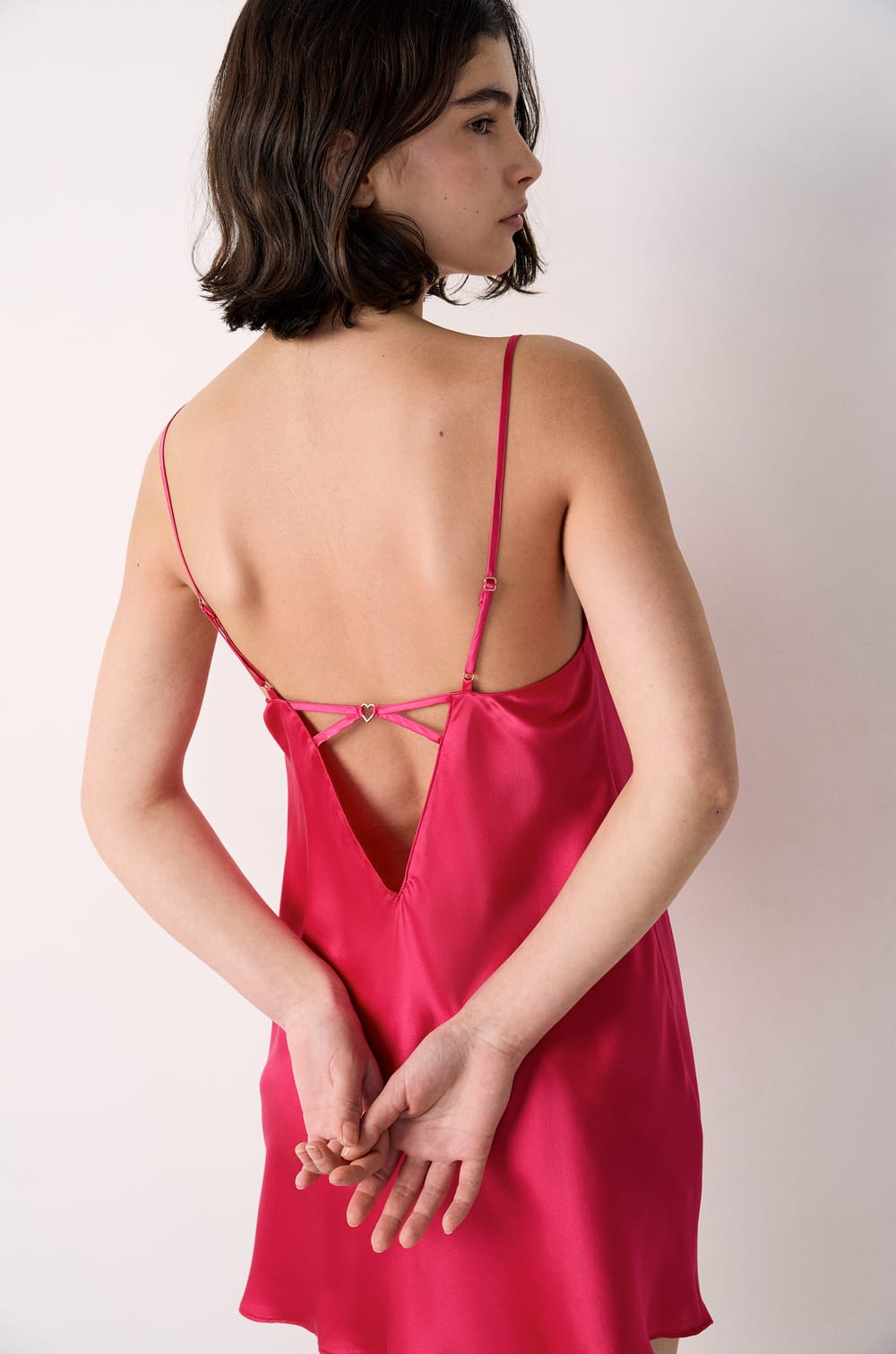 Silk Nightdress With Lace Neckline;${refinementColor}