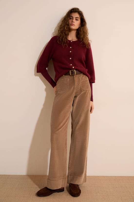 Jean en velours c&ocirc;tel&eacute; avec poche sur le devant;${refinementColor}