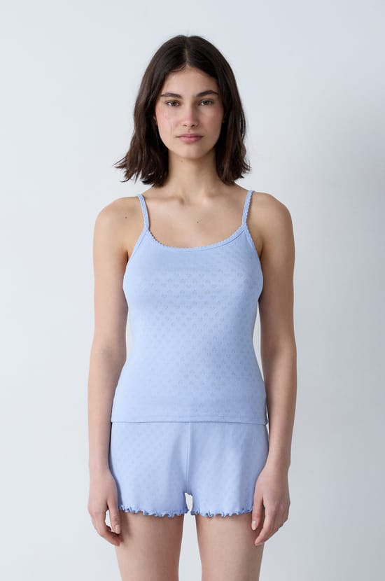 Baumwoll-Trägertop mit Pointelle-Muster;${refinementColor}