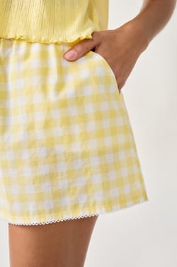 Cotton pyjama shorts with checks;${refinementColor}