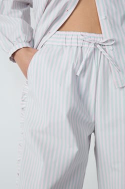 Cotton Pyjama Trousers Straight Cut with Stripes;${refinementColor}