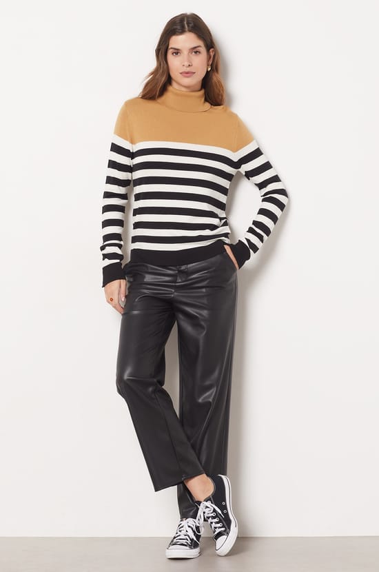 Tricolour Striped Turtleneck Sweater;${refinementColor}