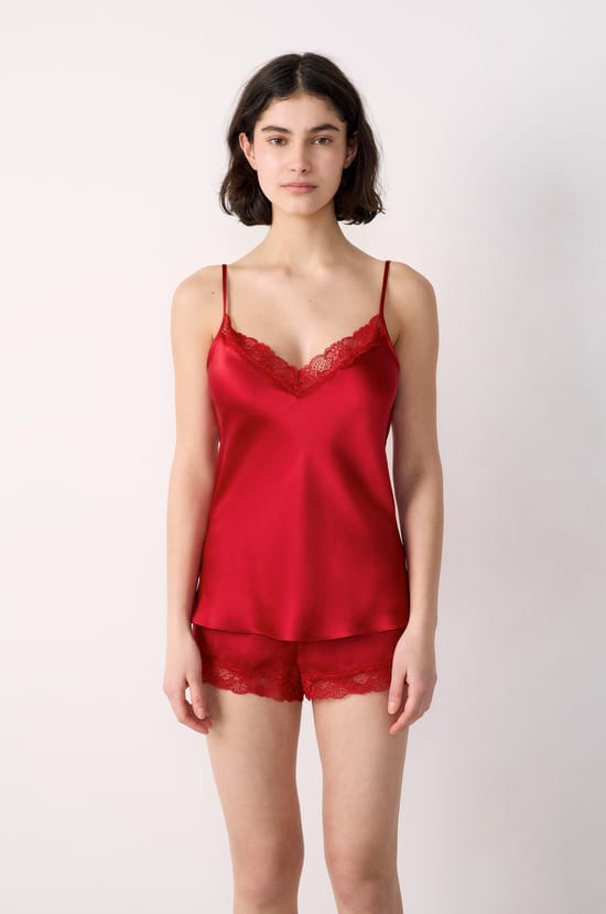 Silk Camisole with Lace Details;${refinementColor}