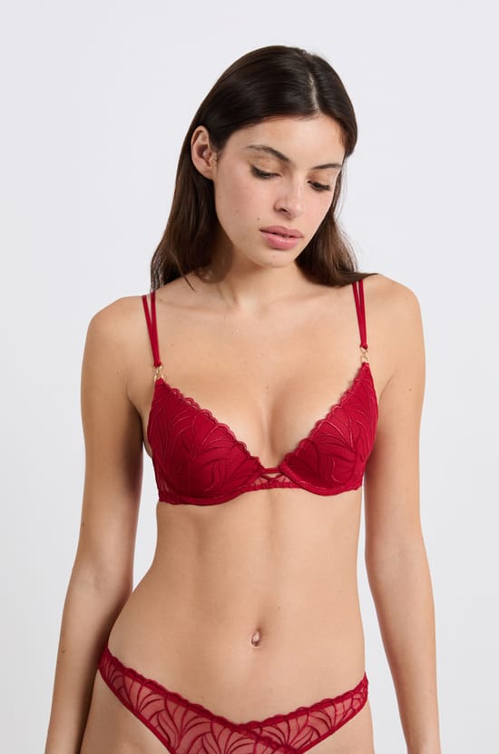 Soutien-gorge N.2 - Le push-up plongeant en broderie florale;${refinementColor}