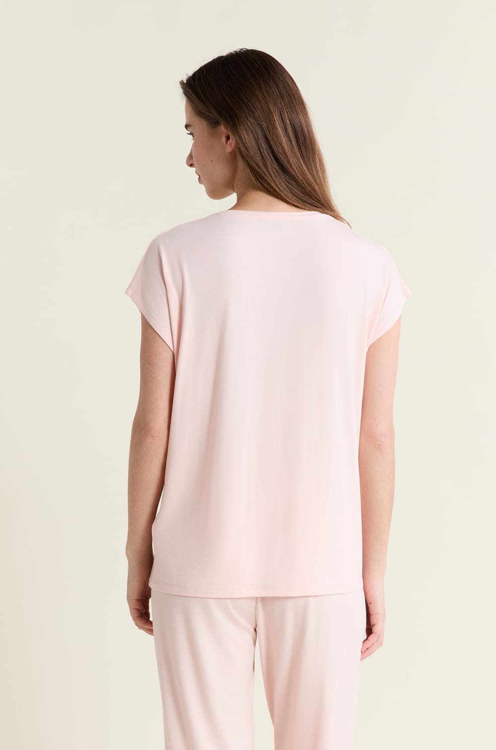 Camiseta de pijama de manga corta con cuello en V de modal;${refinementColor}