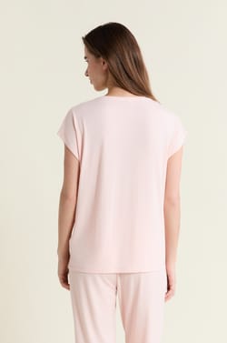 Camiseta de pijama de manga corta con cuello en V de modal;${refinementColor}