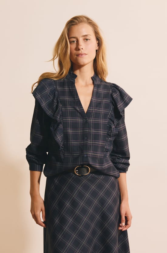 Chemise volant&eacute;e &agrave; carreaux;${refinementColor}