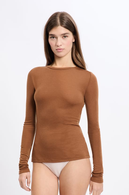 T-shirt thermique col rond avec laine;${refinementColor}
