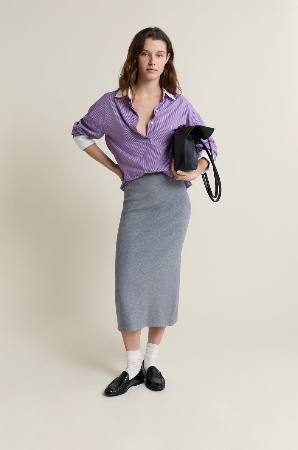 Chemise bicolore ray&eacute;e avec coton;${refinementColor}