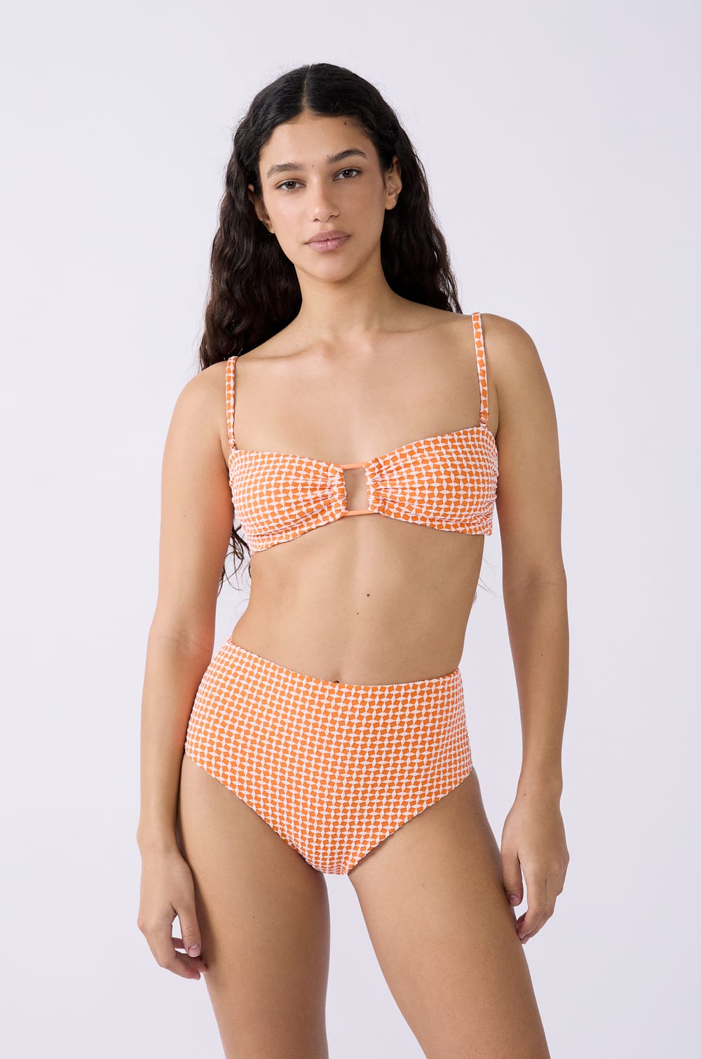 High-waisted bikini brief printed swimsuit bottom;${refinementColor}