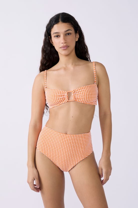 High-waisted bikini brief printed swimsuit bottom;${refinementColor}