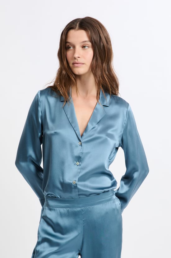 Chemise de pyjama manches longues en soie;${refinementColor}
