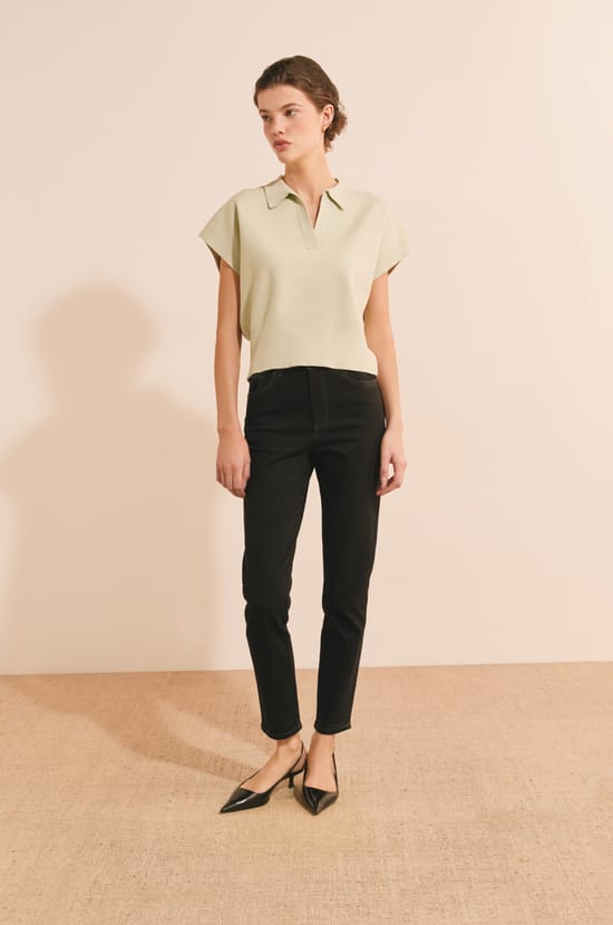 Pull manches courtes avec col polo;${refinementColor}