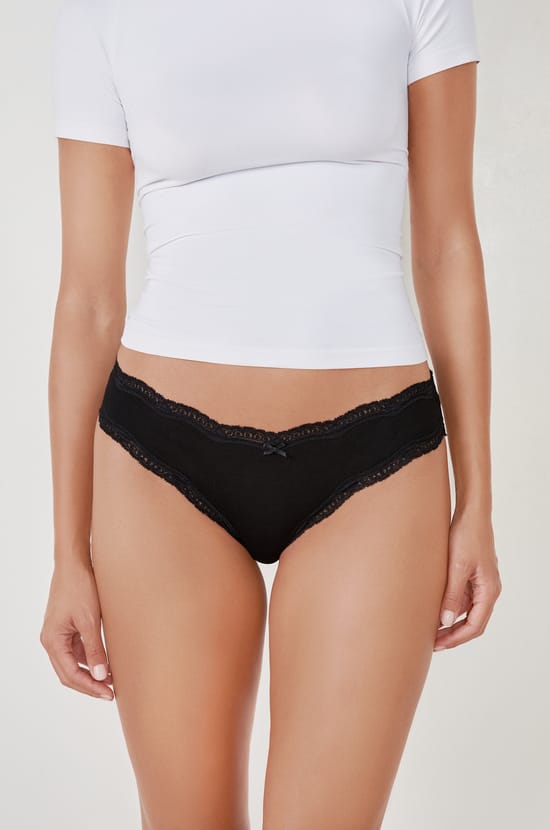 3-Pack of Cotton and Lace Briefs;${refinementColor}