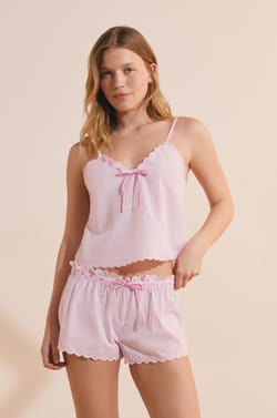 Pantal&oacute;n corto de pijama de algod&oacute;n a rayas;${refinementColor}