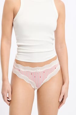 Tanga mit Spitze aus Mikrofaser;${refinementColor}