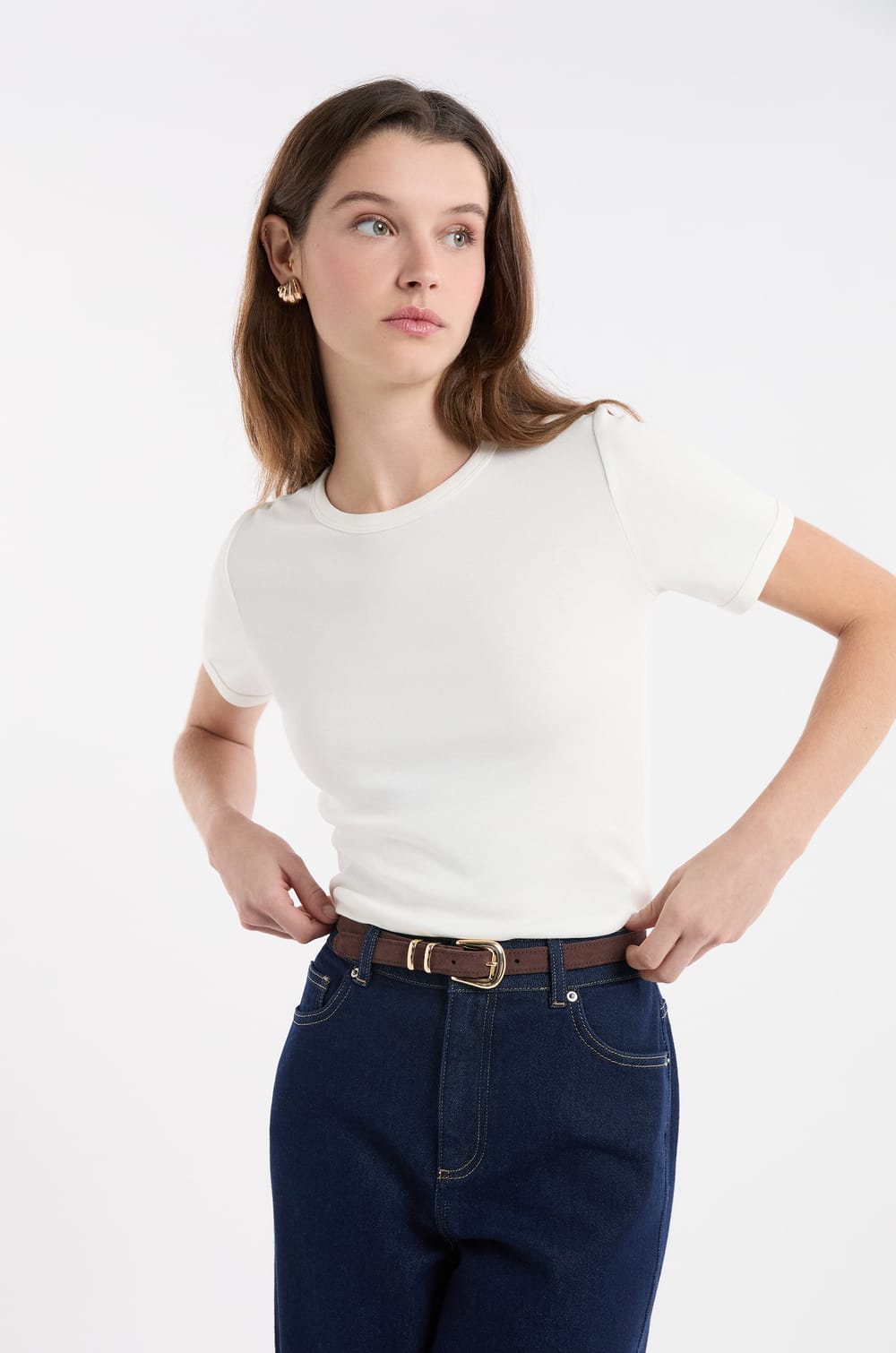 Short-sleeved T-shirt with cotton modal;${refinementColor}