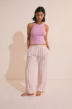 Pantal&oacute;n de pijama 7/8 a rayas de algod&oacute;n;${refinementColor}