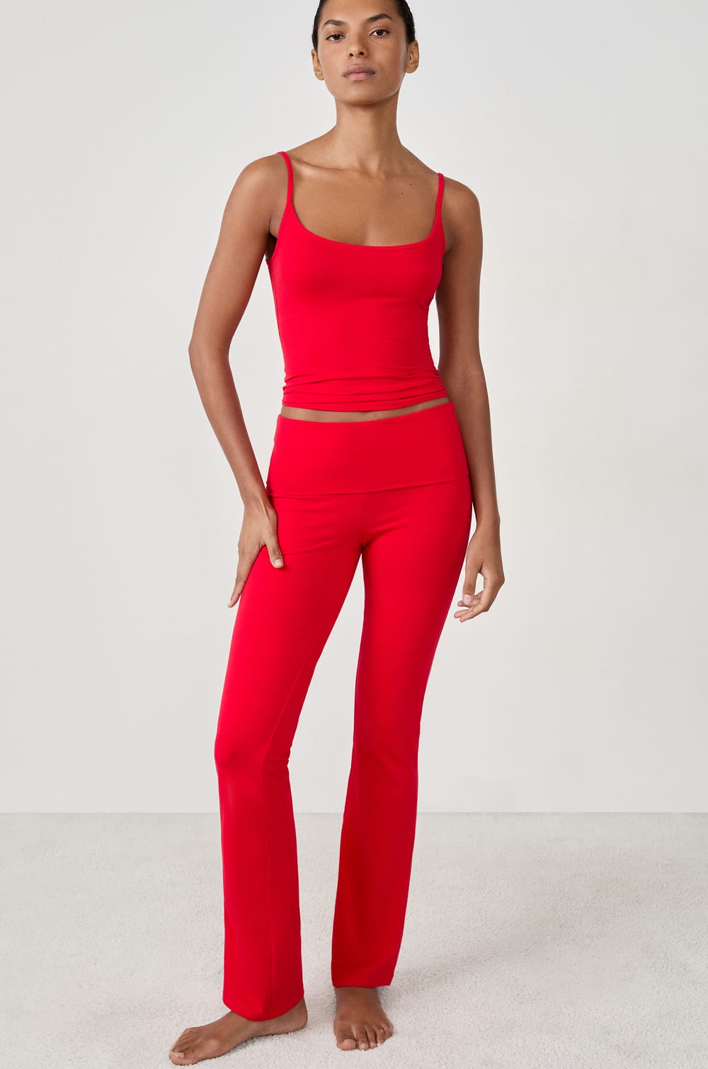 Pantalon de pyjama évasé en coton et modal;${refinementColor}